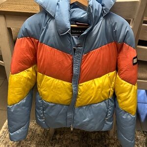 Tommy Hilfiger Blue and Orange Puffer Jacket for Winter